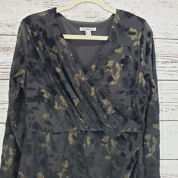 Isaac Mizrahi Women's Black Gold Velvet Burnout Faux Wrap Dress Size Small - Picture 4 of 14